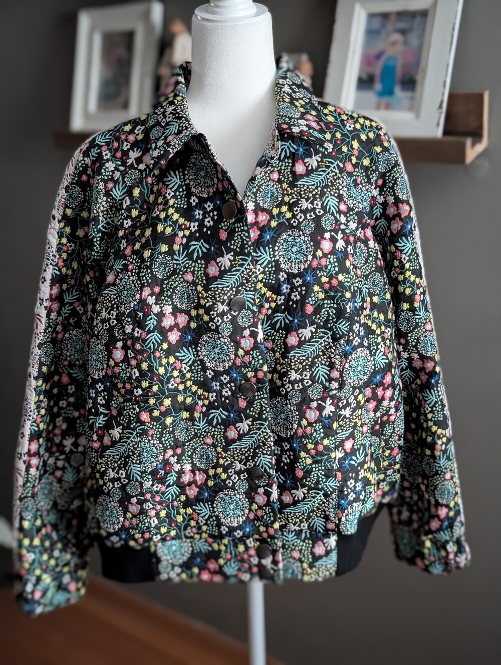 NWT Eloquii Studio Plus Size 22 Quilted Black Floral Chore Jacket